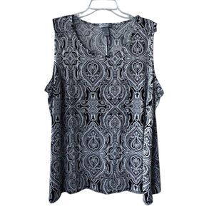 Catherines Sleeveless Top Black White Paisley SZ 2X